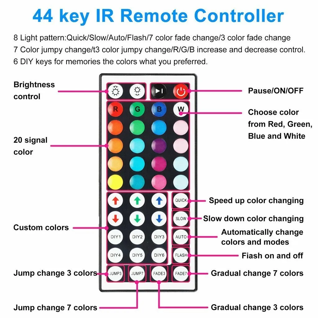 12 в 10 м 3528 Smd Rgb 600 светильник ная лента световая + 44 кнопки ИК пульт дистанционного