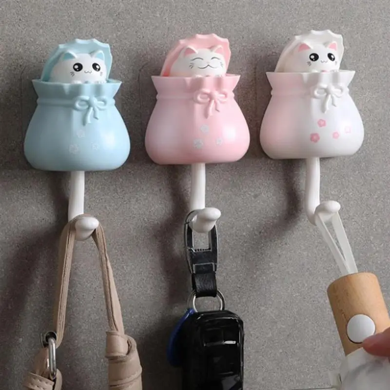 

Household Cartoon Cat Decorative Hooks Key Holder Wall Mounted Adhesive Coat Hanger Hat Rack Sundries Organizer Accessories