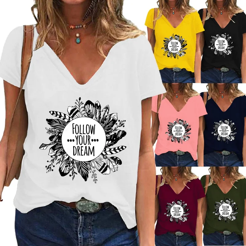 

Женская футболка с коротким рукавом и V-образным вырезом