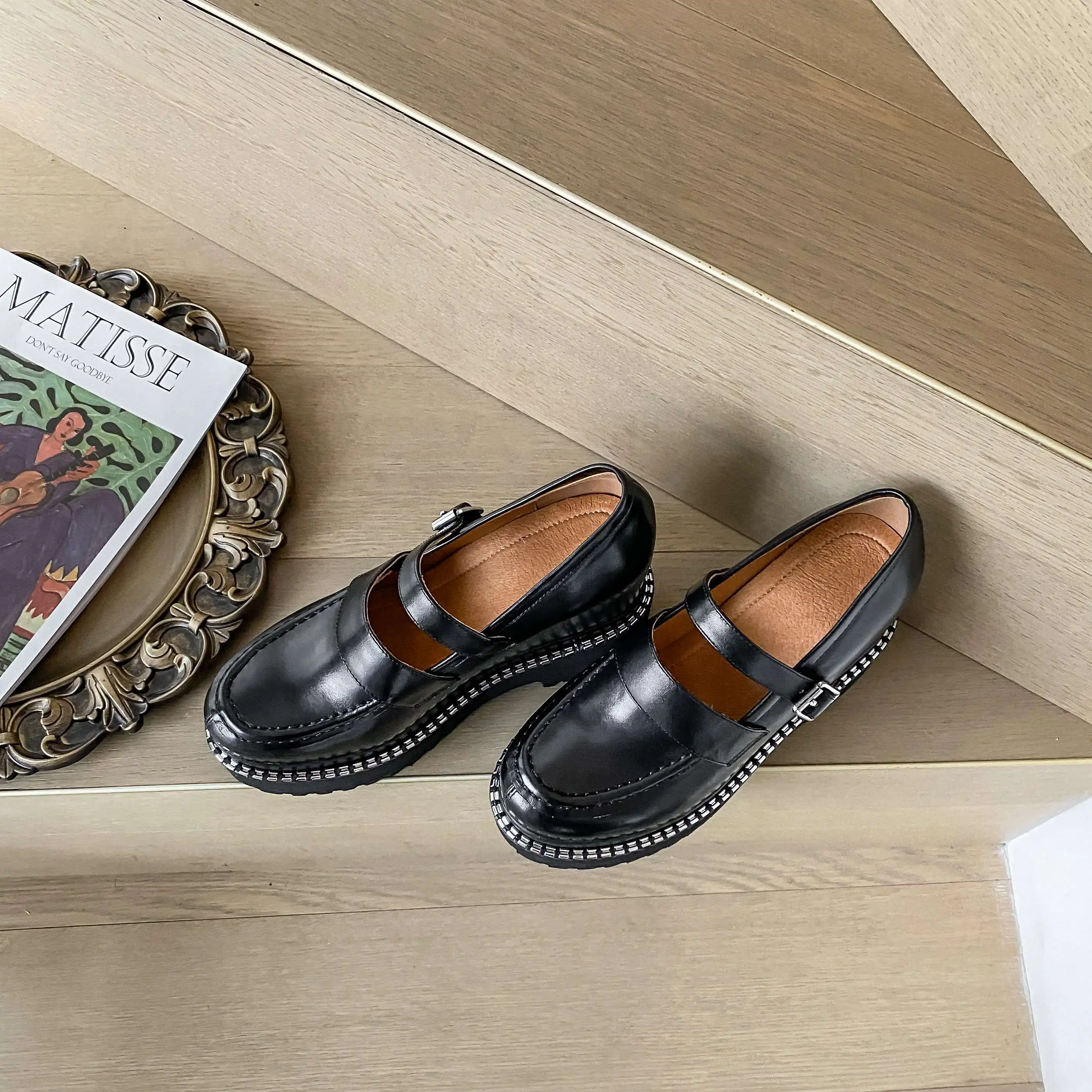 

Krazing Pot genuine leather round toe super high heels buckle strap Mary janes young lady streetwear fashion women pumps L5f1