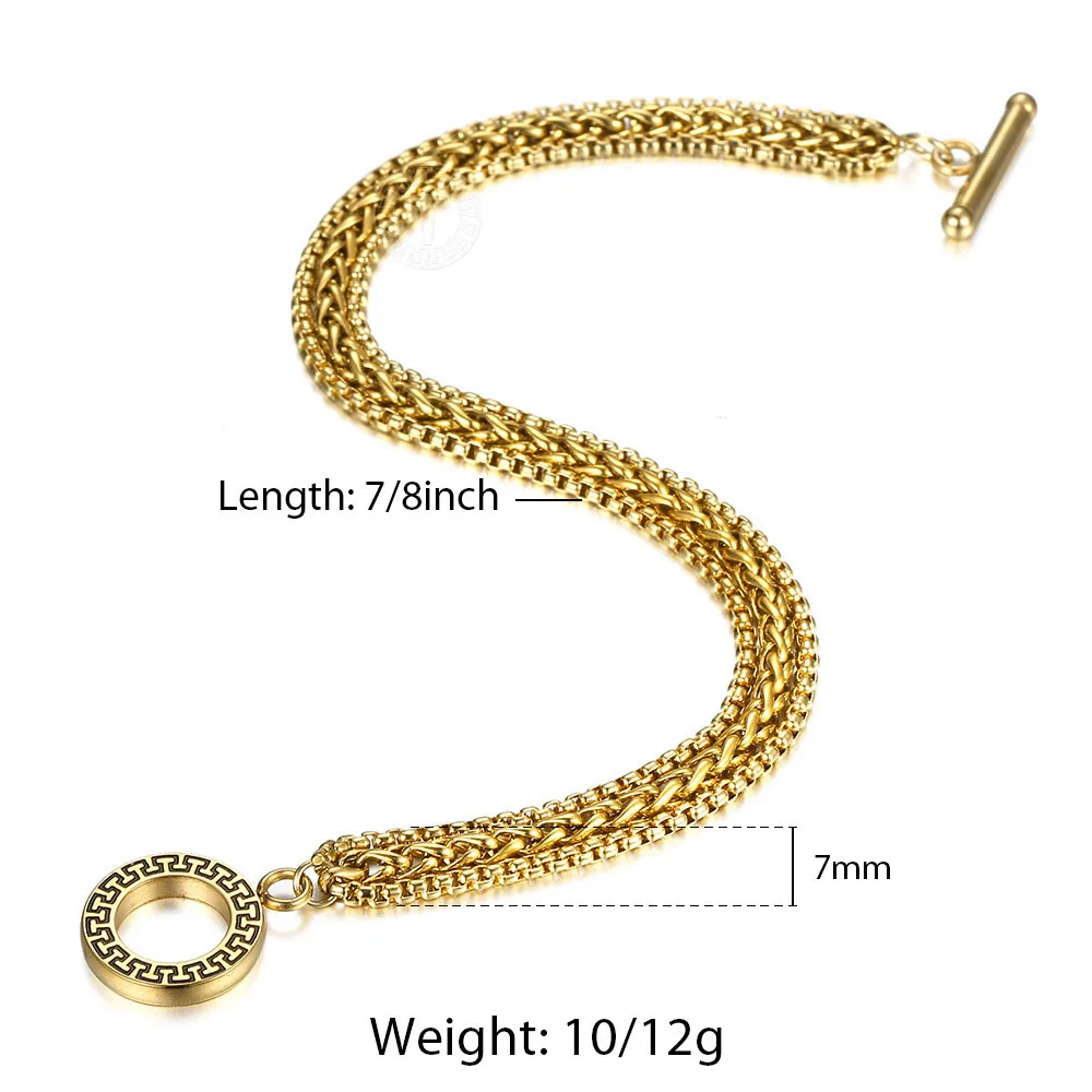

New Stainless Steel Bracelet for Men Women Triple Strands Gold Color Box Wheat Chain Toggle Clasp 2020 Jewelry AccessoriesTBS019