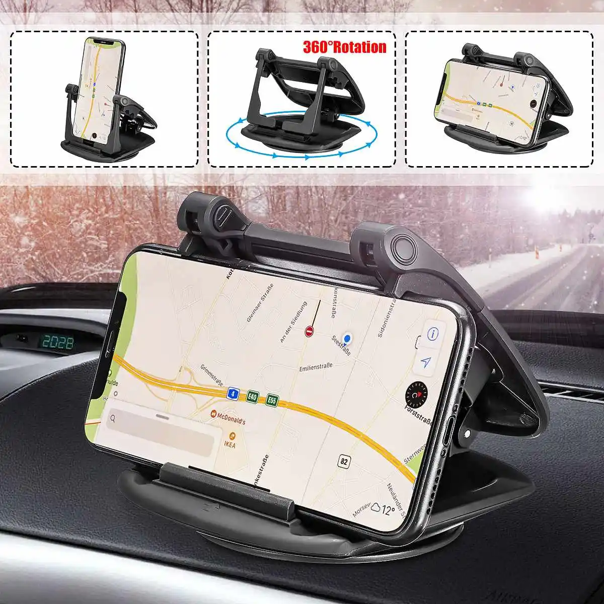 360 degree rotation car dashboard suction cup car phone holder clamp car mount holder for 3 5 6 5 inch smartphone for iphone 11 free global shipping