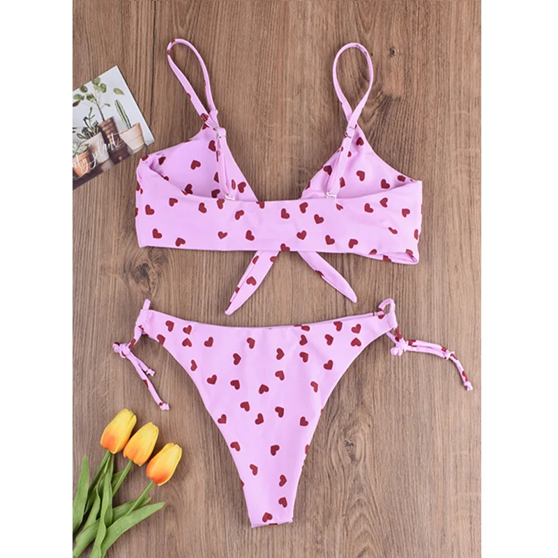 Женский купальник с пуш апом купальный костюм цветочным принтом и сердечками