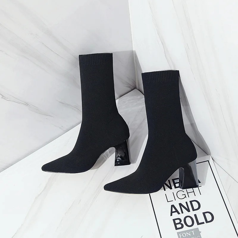 MXHY2019 Европа и США новинка на толстом каблуке с эластичной резинкой средние