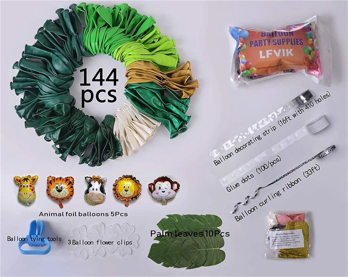 

A Lot Jungle Safari Theme Party Green Palm Leaf Animal Graduation Bachelorette Party Balloon Kit Baby Kids Boys Birthday Decor
