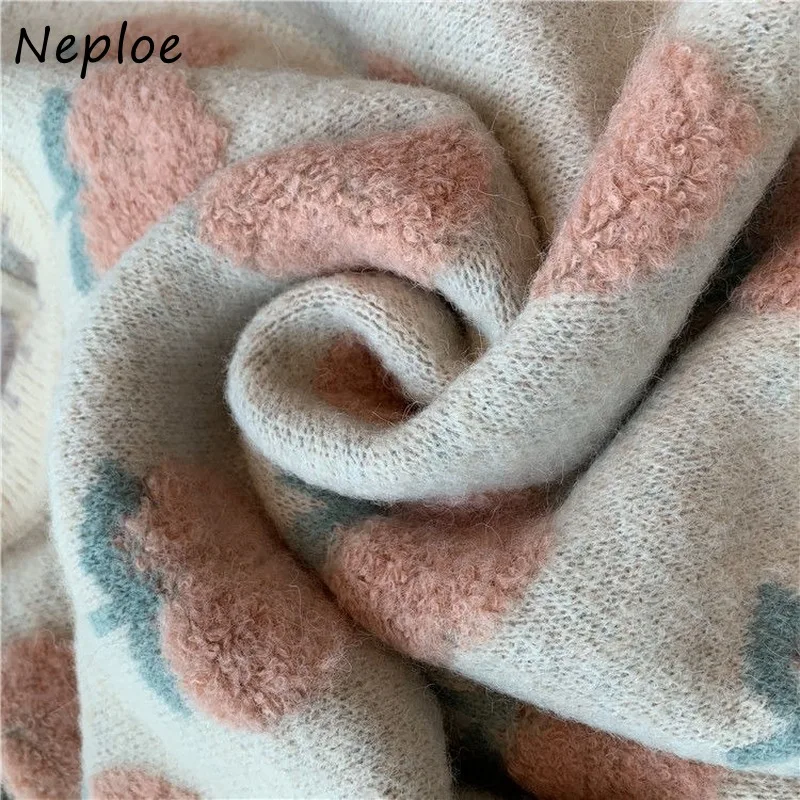 Женский вязаный пуловер Neploe повседневный длинный свитер розового цвета с