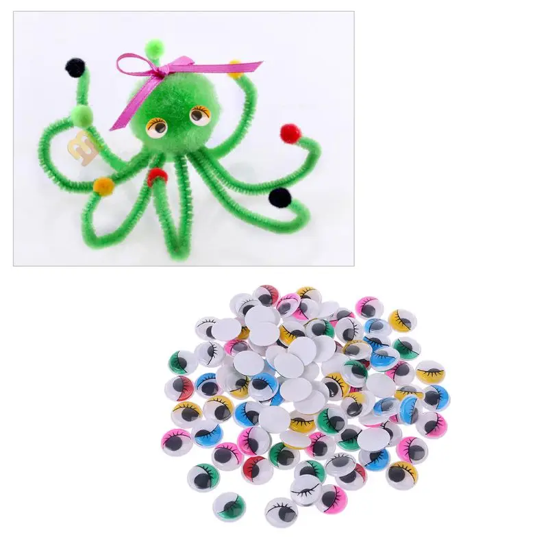 

100pcs Mixed Color Self Adhesive Eyes with Eyelashes for Doll Bear Stuffed Toy DIY Craft 6mm/7mm/8mm/10mm/12mm/15mm/18mm/20mm