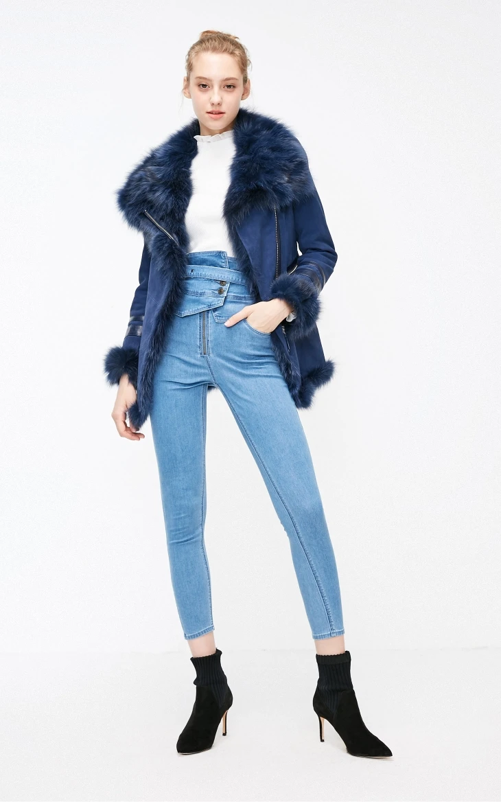 Vero Moda Новая женская кожаная куртка из овчины с воротником из лисьего меха на молнии | 318428525