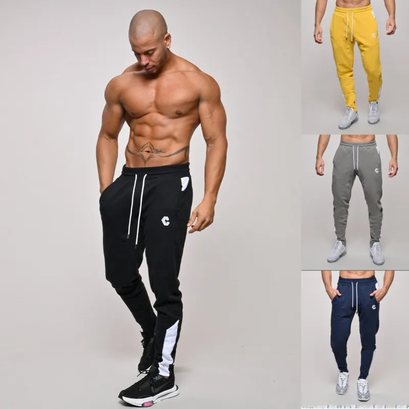 Однотонные спортивные штаны для тренажерного зала, штаны для бега, мужские повседневные брюки, мужские спортивные тренировочные хлопковые ...