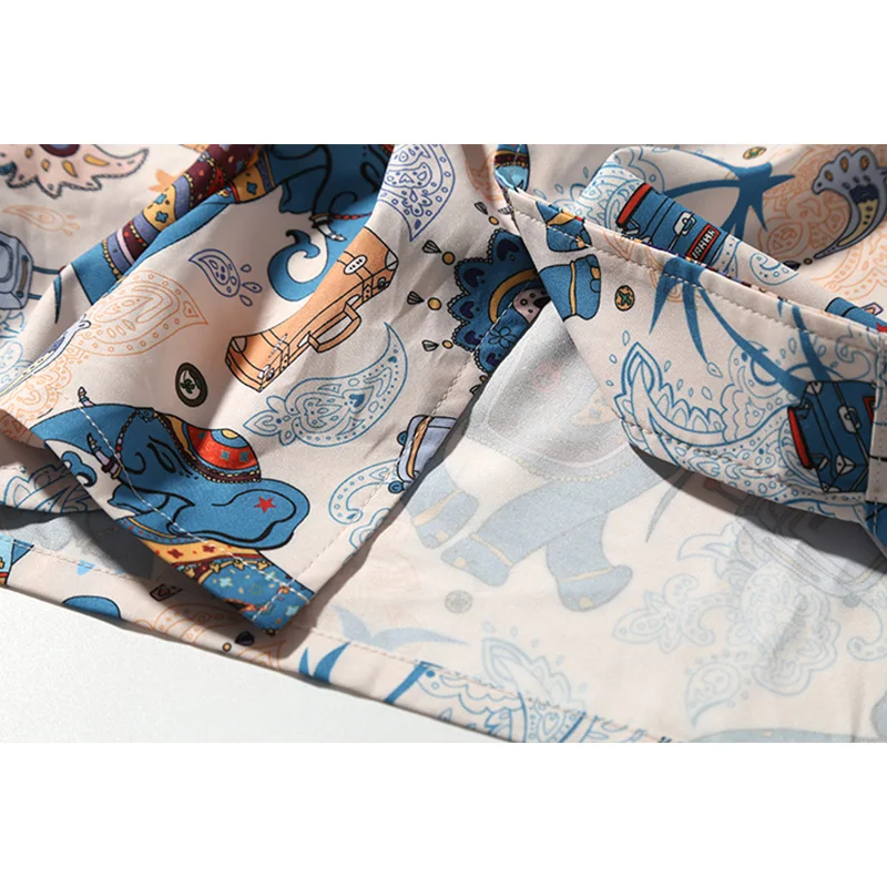 

Aolamegs Men's Shirts Cartoon Elephant Print Hawaiian Shirt For Men Summer High Street Streetwear Couple Loose Short Sleeve Tops
