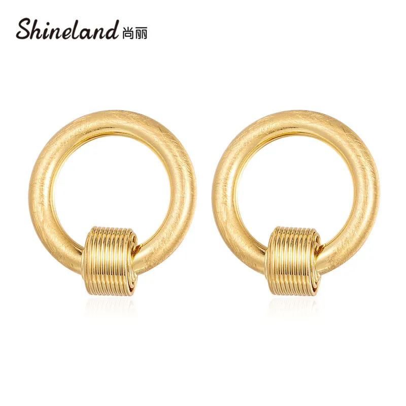 

Shineland New Classic Vintage bijoux Geometric Statement Stud Earring Handmade Draw Metal Hollow Circle Bincos Women Bijoux