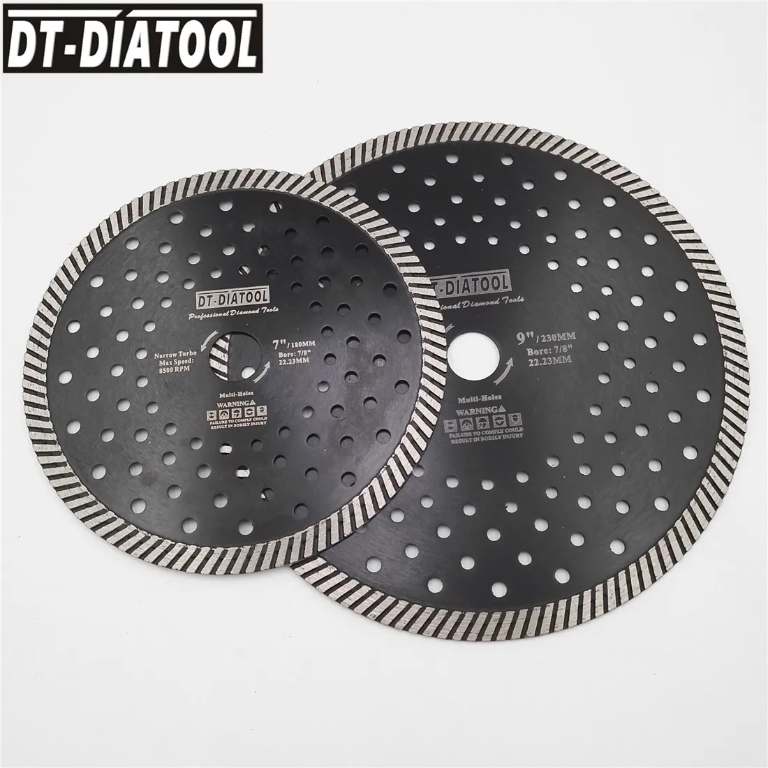 DT-DIATOOL 2pcs/pk Diamond Narrow Turbo Multi Hole Cutting Disc Circular Saw Blade for Granite Marble Dia 180mm+230mm