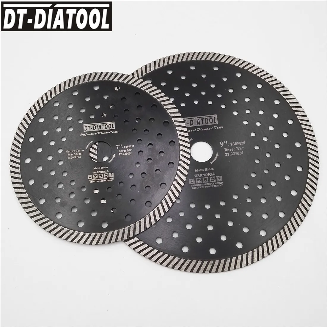 

DT-DIATOOL 2pcs/pk Diamond Narrow Turbo Multi Hole cutting Disc Circular Saw Blade for Granite Marble Dia 180mm+230mm