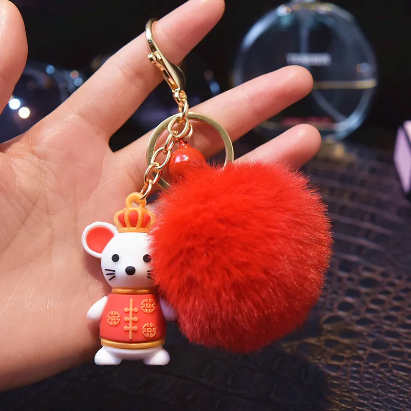 Зодиак Год крысы Брелок талисман Hairball кулон творческий автомобиль ювелирные