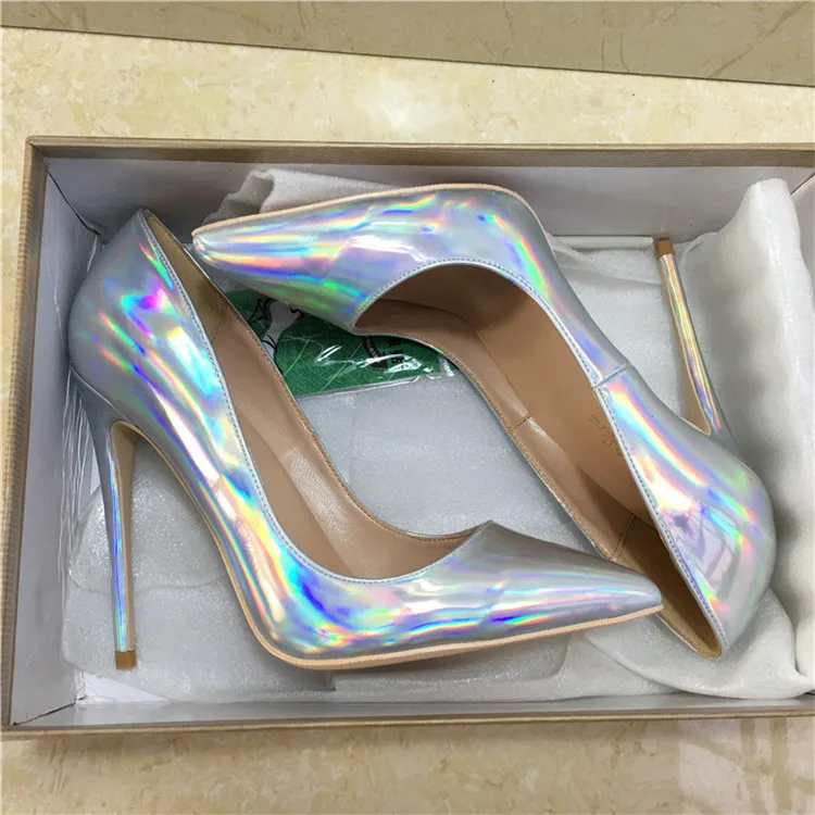 

Single Shoes 12cm High Heel Ladies Party Shoes Pointed Silver Brand Fashion New High-heeled Exquisite Colorful Elegant Rubber
