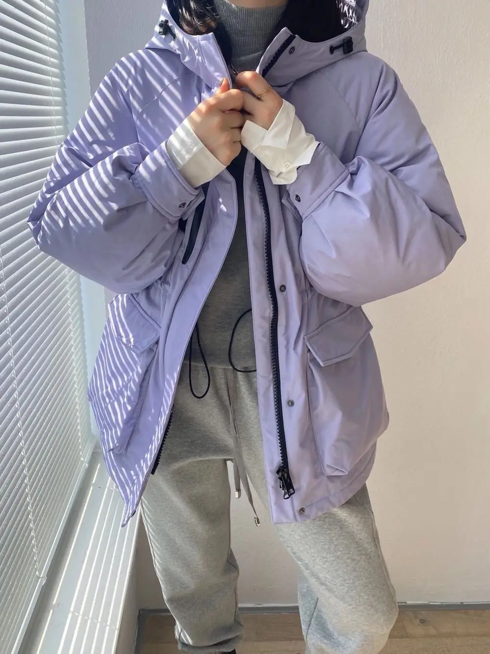 

Свободный пуховик с длинными рукавами и капюшоном, теплый классический Универсальный пуховик с большими карманами