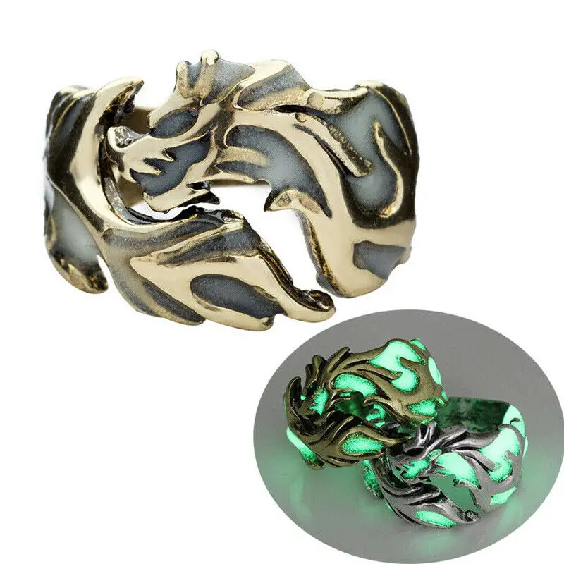 Винтажное панк античное серебряное светящееся кольцо для мужчин и женщин