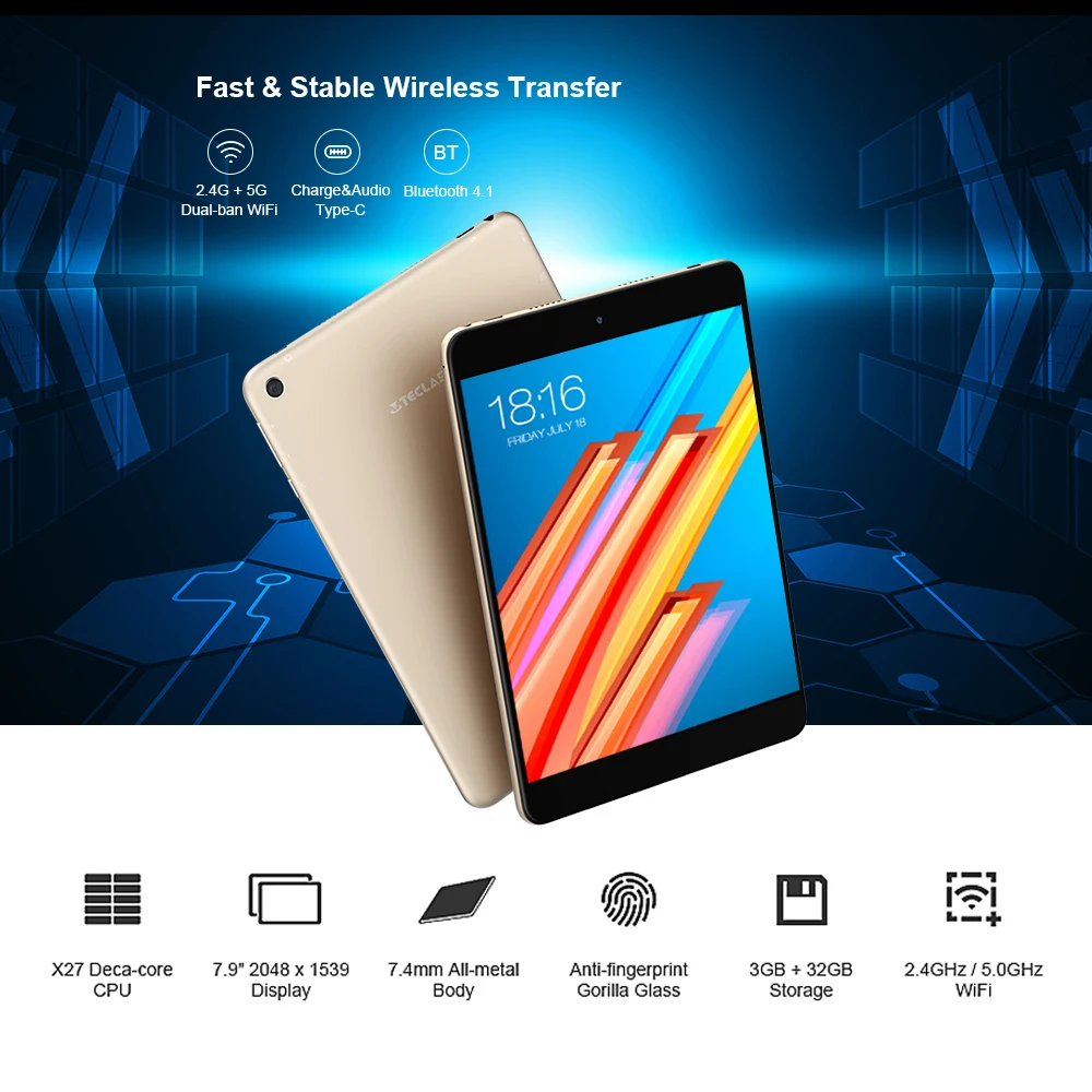 Teclast M89 Pro 7 9 дюймов 3 Гб RAM 32 ГБ ROM IPS X27 Deca Core 5.0MP 2048 × 1536 Type C 2 4G + 5G двухдиапазонный WiFi