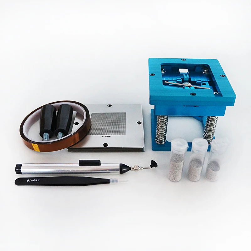 

90MM reballing jig Blue with handle tin solder ball Scraper Vacuum pen ESD tweezers brush stencil Vacuum pump Insulating tape