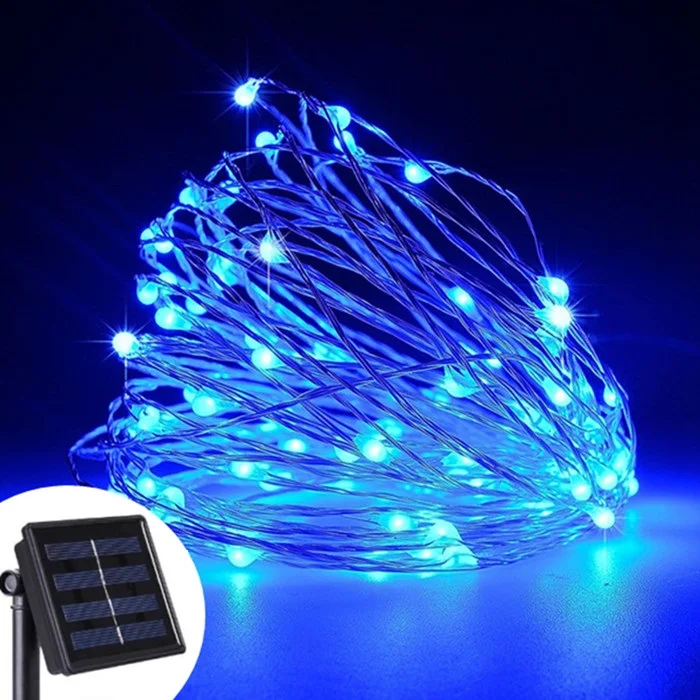 Blue Открытый Солнечный медный провод светодиодный гирлянды 20 м 10 м 5 м водонепроницаемый сказочные огни для рождественского сада Праздничная лампа Decorat - Испускаемый цвет: Blue