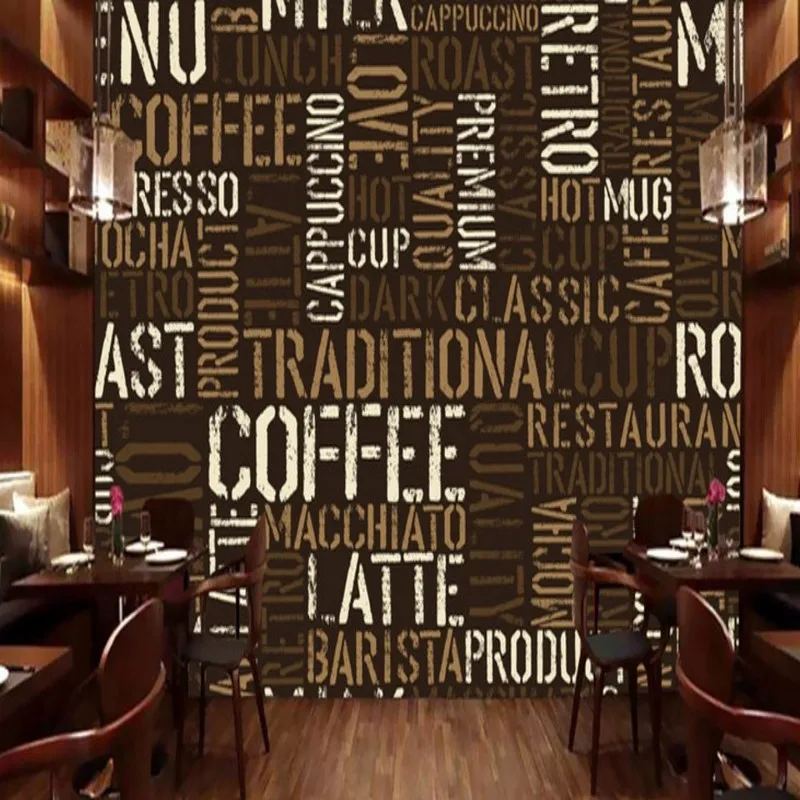 

Drop Shipping Custom Photo Wallpaper Retro European English Coffee Alphabet Wallpaper Restaurant Cafe Studio Shopping Mall