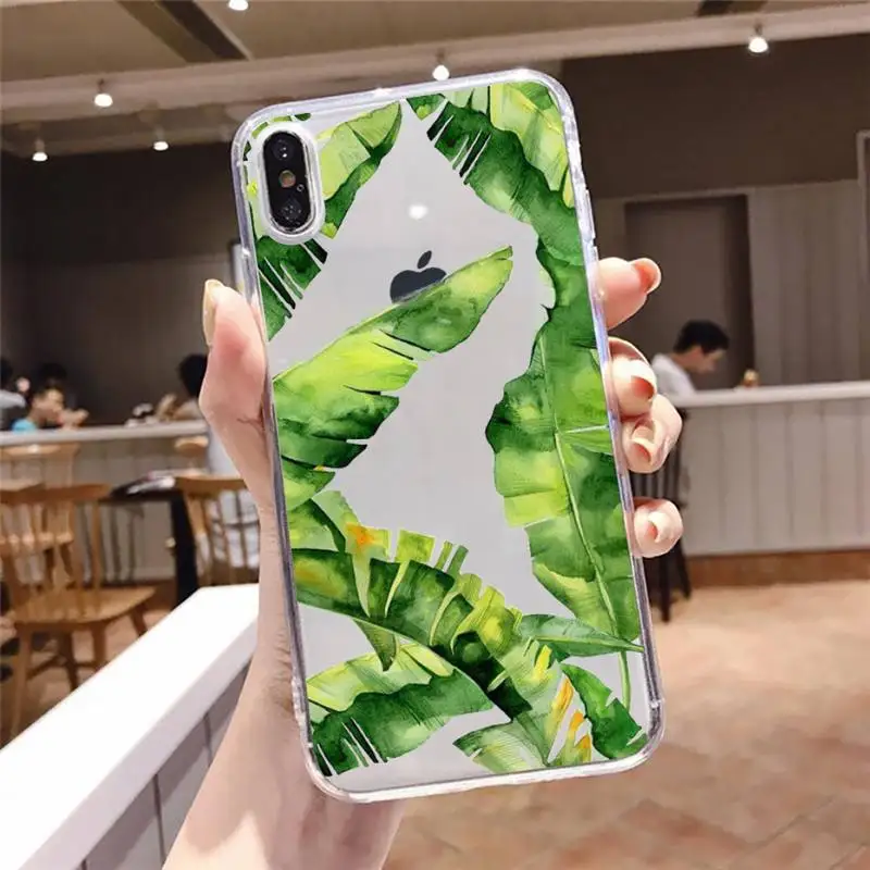 

green leaf Phone Case For iphone 12 11 8 7 6s 6 5 5s 5c se plus mini x xs xr pro max Transparent soft