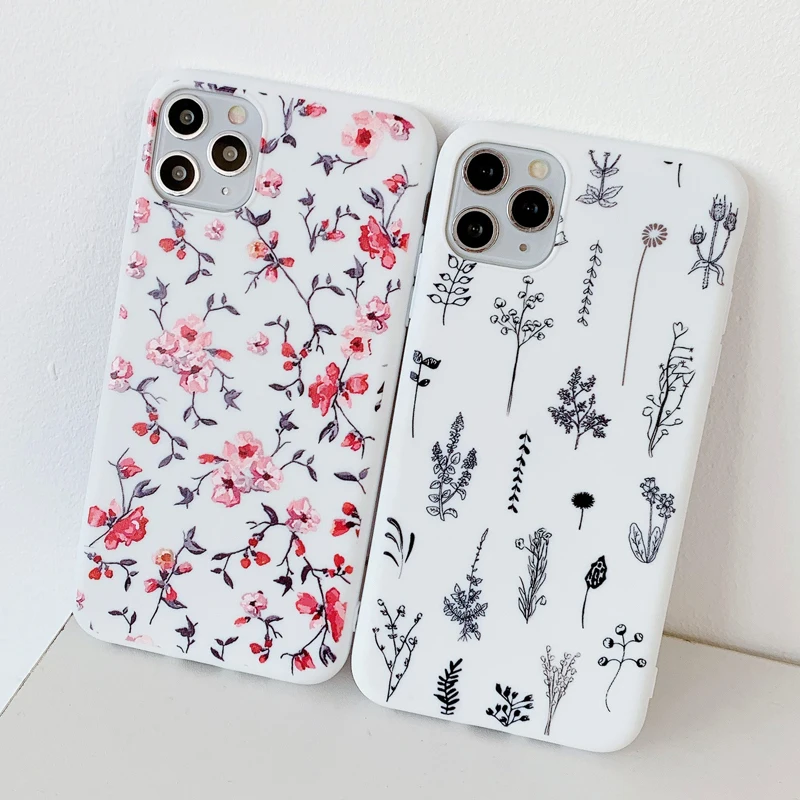 

Simple Rose Flower Phone Case For iphone 12 11 Pro XR X XS Max 12Mini 8 7 Plus Fashion Floral Leaves TPU Soft Back Cover