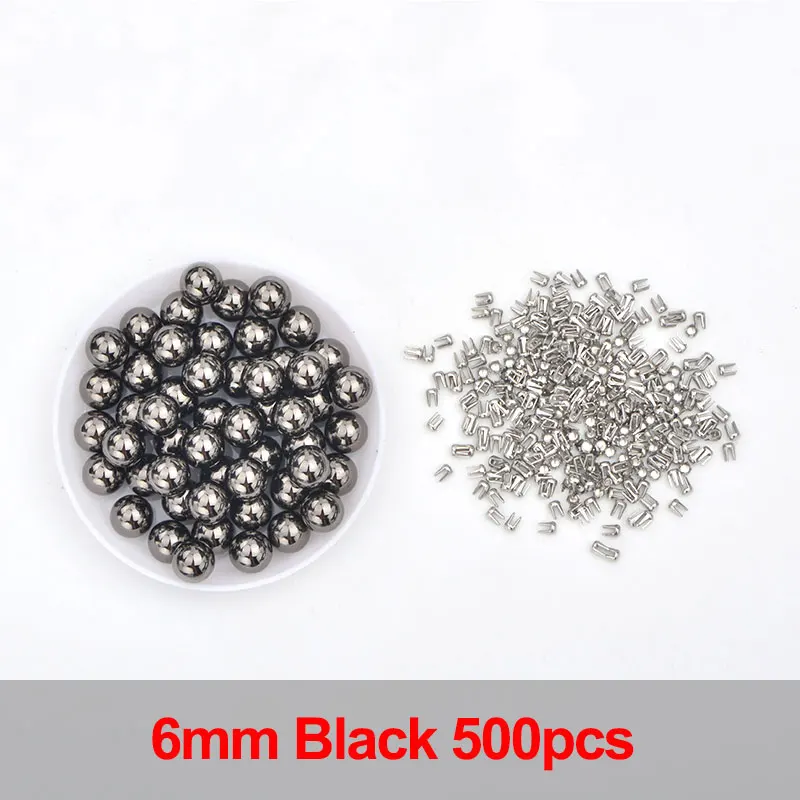 6mm Black 500pc JUNAO, 4, 5, 6, 8, 10 мм, белый жемчуг, бусины, установка жемчуга, стразы, Ручной пресс, инструменты, заклепки, машина для рукоделия, швейные принадлежности - Цвет: 6mm Black 500pc