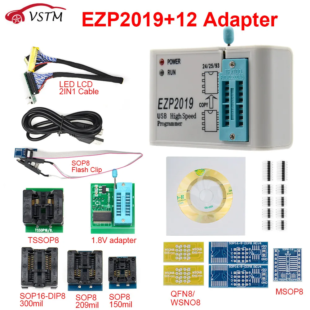 2021 EZP2019 полный набор высокоскоростной USB SPI программатор + 12 адаптеров SOP8 тестовый