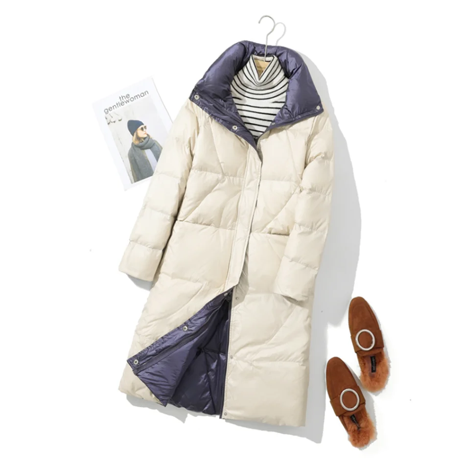 

Double-Sided Wear Lightweight White Down Jacket Women's Jackets Autumn 2021 Parkas Mid-Length Over-the-knee Stand-up Collar Coat