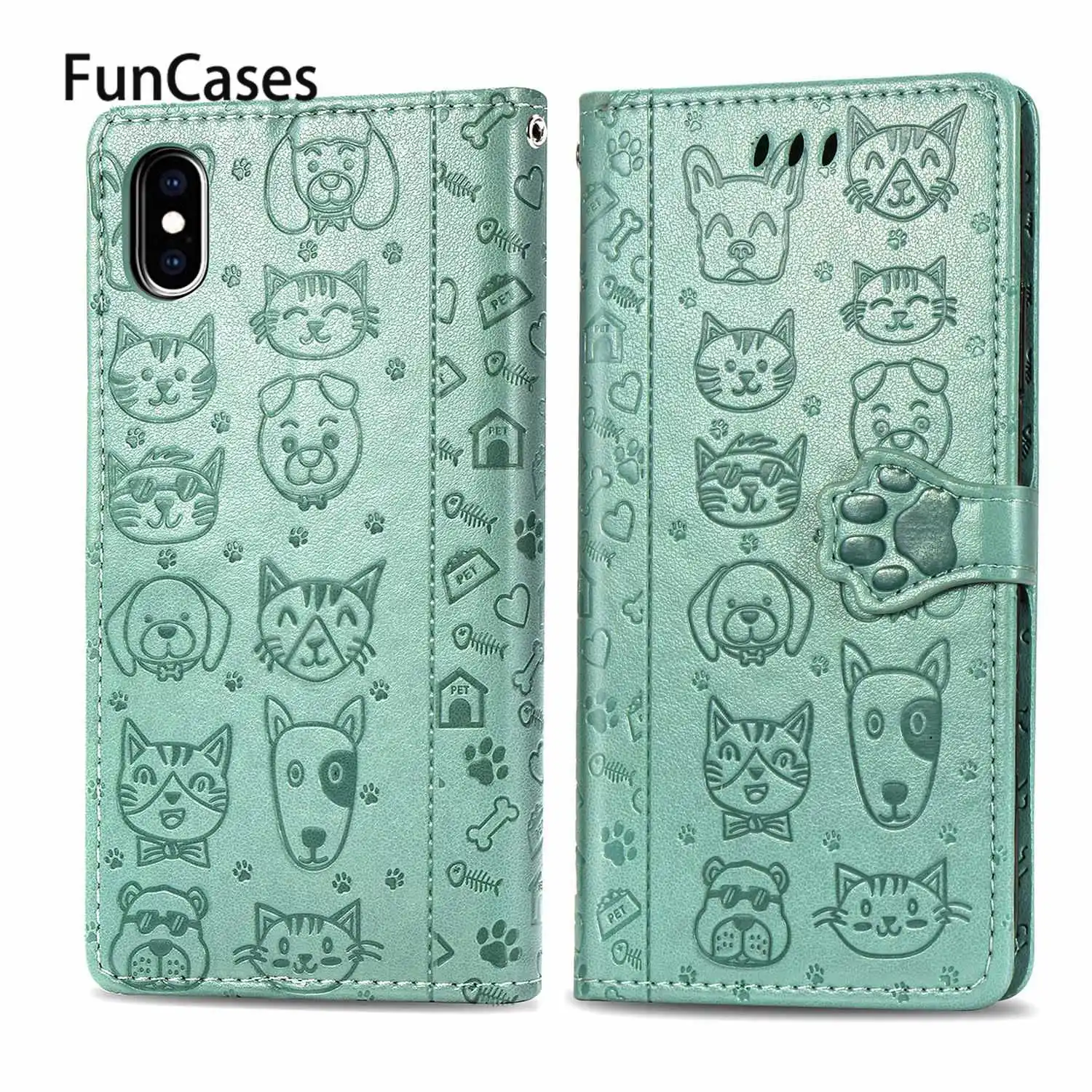 Прозрачные чехлы с милыми кошками и собаками для capinha iPhone XS матовый бумажник