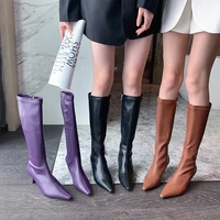 pointed toe women knee boots sock booties winter autumn thin high heels booties knee high knights booties side zipper design