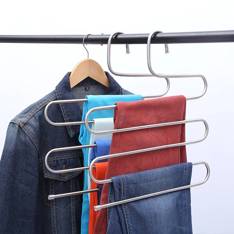 S-type Multi-function Pants Hanger 5 Layers Hanging Clothing Stainless Steel Rack Multilayer Closet Storage | Дом и сад