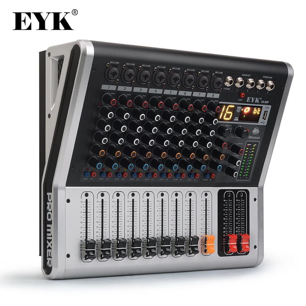 EYK EA80P 8 Каналы микшерный пульт с 2x150 Вт/4 Ом Мощность, профессиональный усилитель мощности Bluetooth запись USB аудио DJ микшер