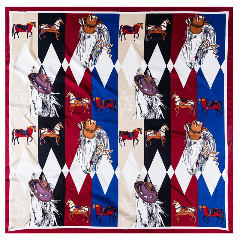 

retro horse print silk scarfs,130 New Scarf,100 Pure Silk Scarf,Manual Silk Scarf,Designer Silk Scarf Women Luxury 2021