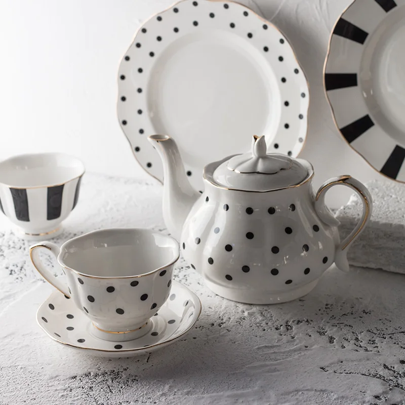 2021 черный полосатый волнистый керамический поднос для завтрака чайный горшок