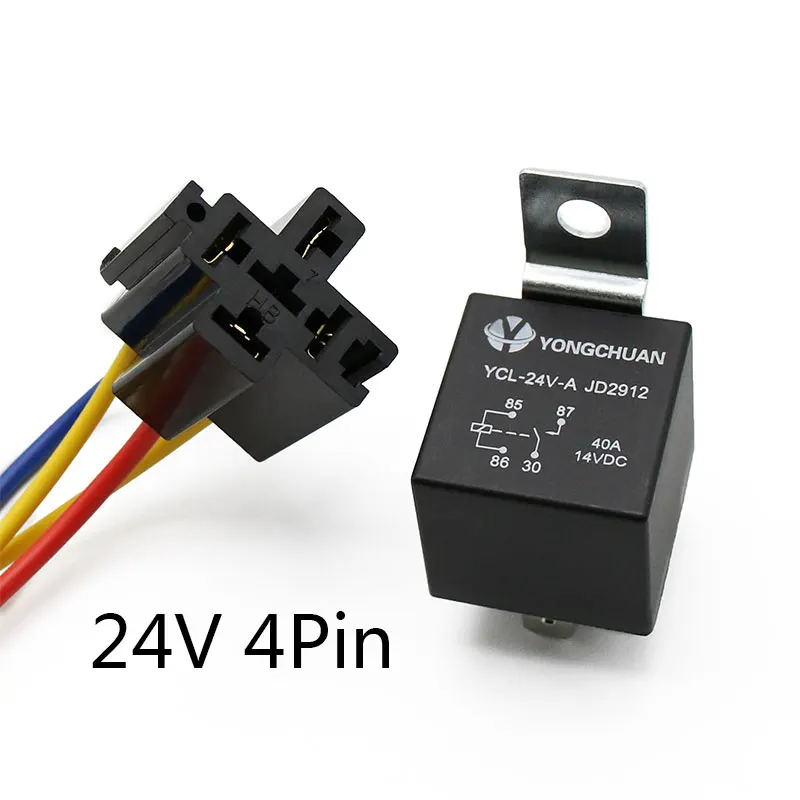 24V 4P Водонепроницаемое автомобильное реле 12 В 24 В 4pin 5pin 4P 5P 40A реле автомобильное с черным красным медным терминалом автоматическое реле с релейной розеткой - Габаритные размеры: 24V 4P