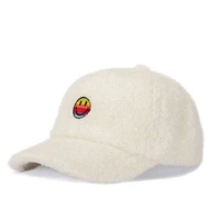 rainbow faux fur baseball cap for women men 2021 new fuzzy warm winter hats smiling face white trucker hat