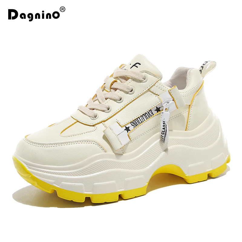 Женские массивные кроссовки на платформе 8 см белые дизайнерские кожаные