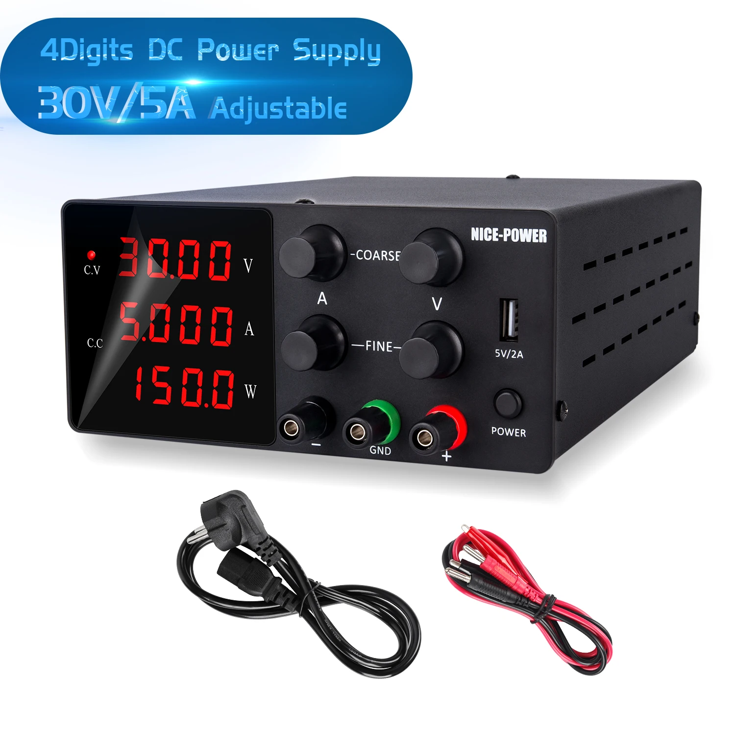 

NICE-POWER SPS-W305 Led 4 Digital Bench USB 5V 2A Switching Variable Regualted DC Power Supply Laboratory 30V 5A