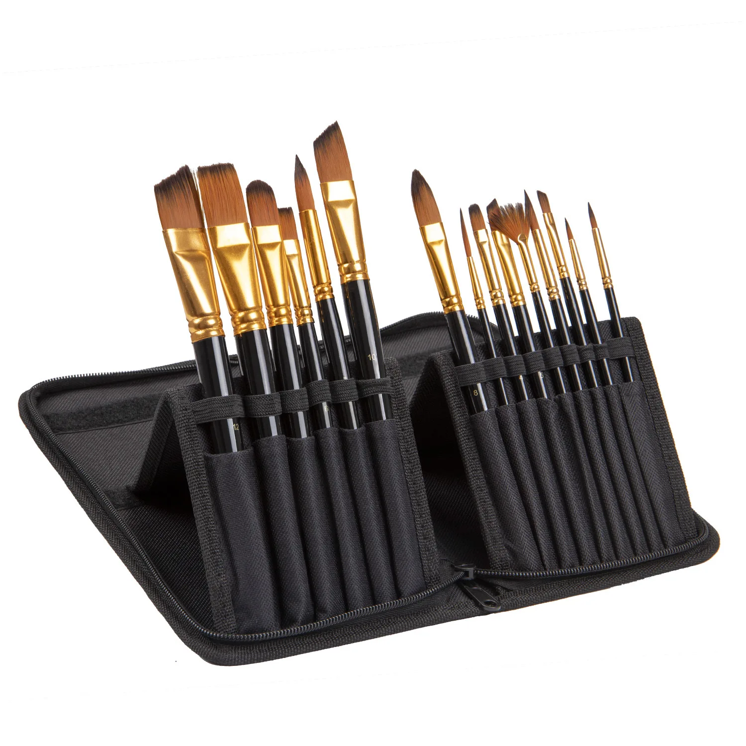 

Artist Paint Brush Set 15 Different Sizes Nylon Hair with a Carrying Case Perfect for Acrylic Oil Watercolor Gouache Painting