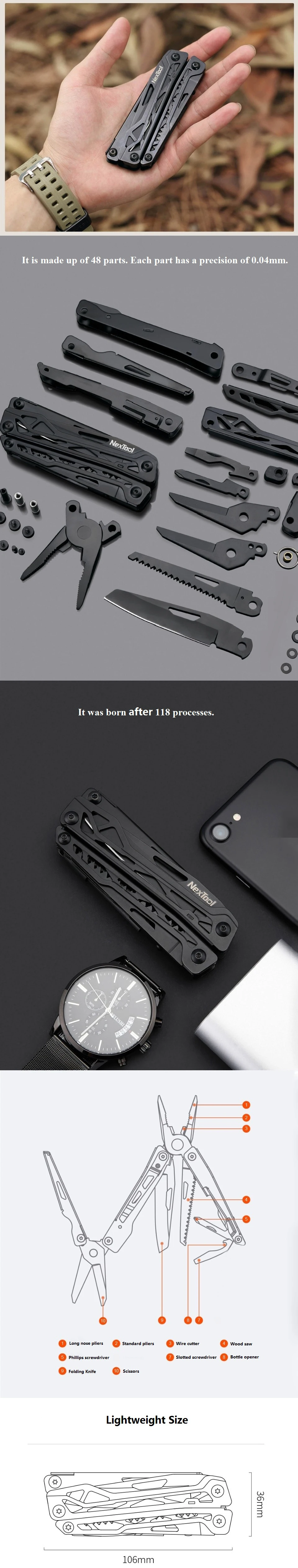 Xiaomi NEXTOOL Многофункциональный складной нож открывалка для бутылок Отвертка/плоскогубцы из нержавеющей стали армейские ножи Охота Открытый Кемпинг
