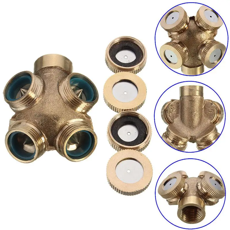 

4 Hole Adjustable Brass Spray Misting Nozzle Garden Sprinkler Irrigation Fitting