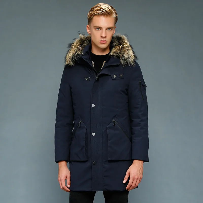 Мужская Зимняя парка на гусином пуху с воротником из меха енота | - Цена: 141434.81