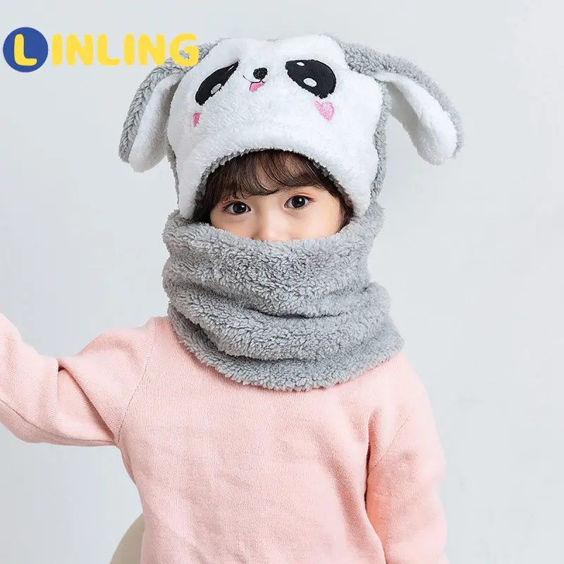 

LINLING 2020 Winter Warm Knit Baby Girls Boys Pompom Cute Bear Hat Warm Fleece Ears Hats for Kids Comfortable Hat Scarf P539