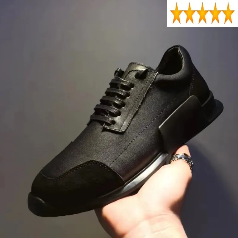 

Кроссовки мужские из натуральной кожи, повседневная обувь на толстой подошве, на шнуровке, круглый носок, в британском стиле, уличная одежда...