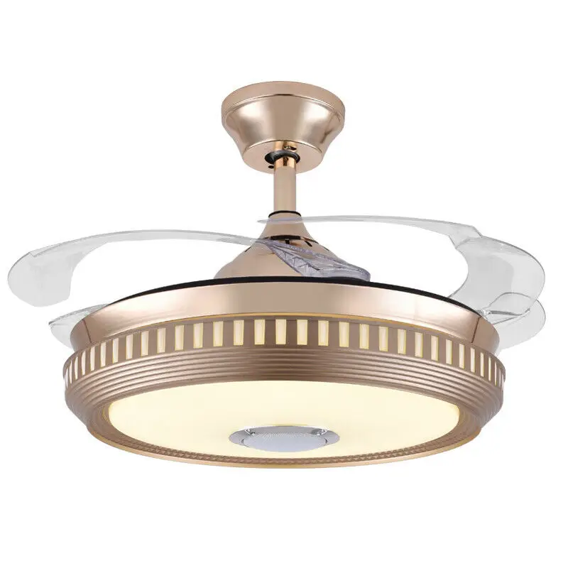 42 &quotЗолотой потолочный вентилятор со светом Bluetooth музыкальный с пультом