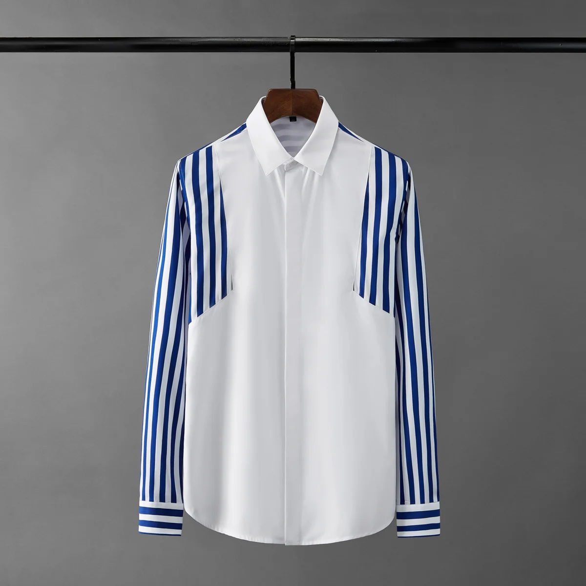 

Mens Shirts High Quality Stripe Splicing Mens Dress Shirts Fashion Man Shirts Business White Shirt For Men Social Chemise Homme