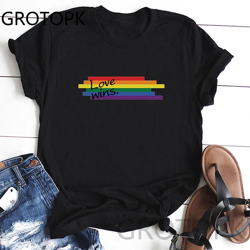 

Love Wins Rainbow Lgbt T Shirt Women Tshirt Tumblr Summer T-Shirt Tops Vintage Tee Shirt Femme Camiseta Mujer