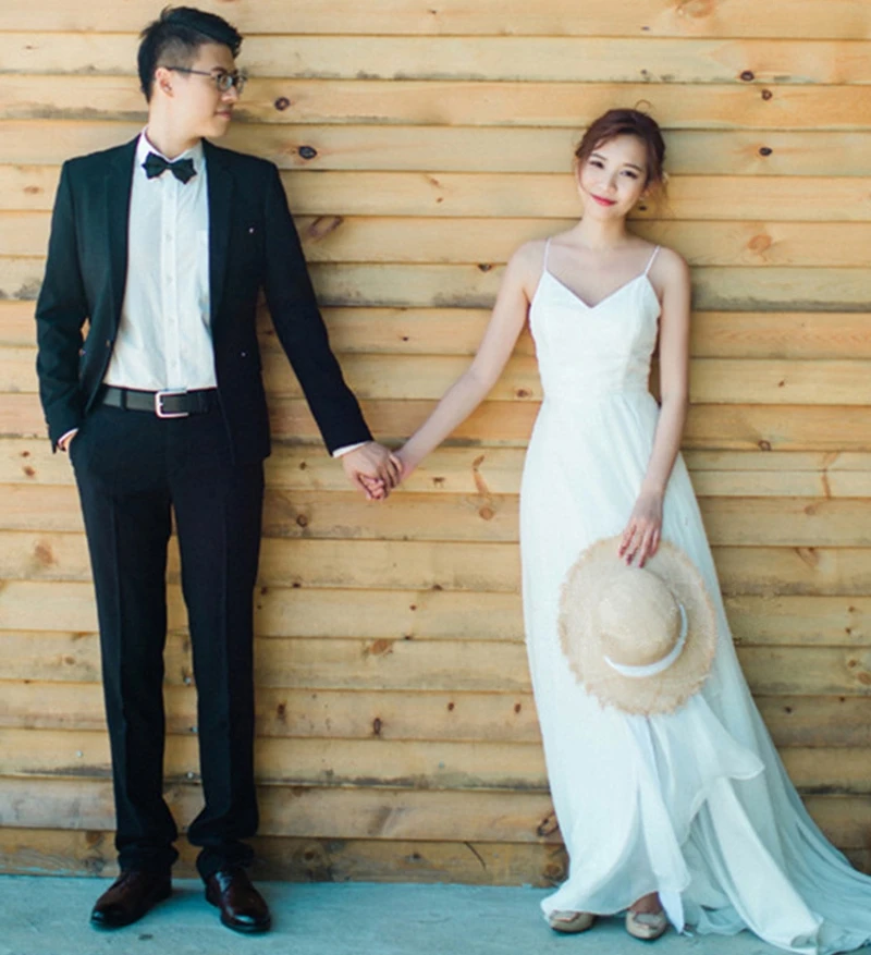 

Новинка, Пляжное свадебное платье с разрезом, 2020, женское шифоновое свадебное платье на бретелях-спагетти, свадебные платья